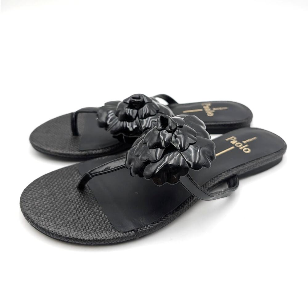 Linea Paolo Laurel Flower Sandals Open Toe Women's Black Size US6M EU36.5